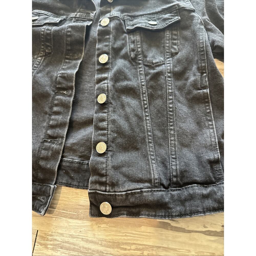 Zara Dark Black Denim Womens Size Large Classic Trucker Jean Jacket Coat - Picture 7 of 8